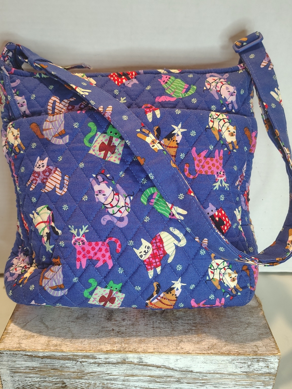 Vera Bradey Quilted Purple Catnip Print Crossbody Bag - Casual Women's Shoulder